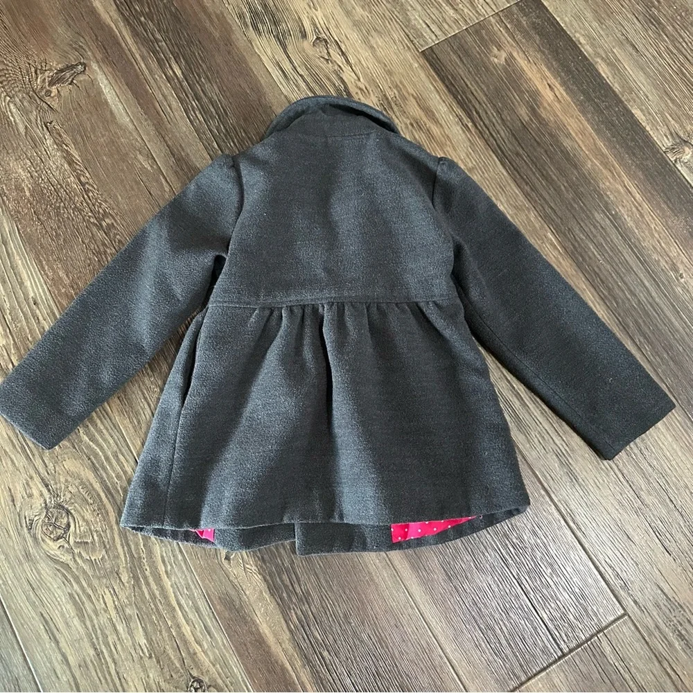 Baby Gap pea coat charcoal Heather gray by hot pink polkadot lined size 5 years